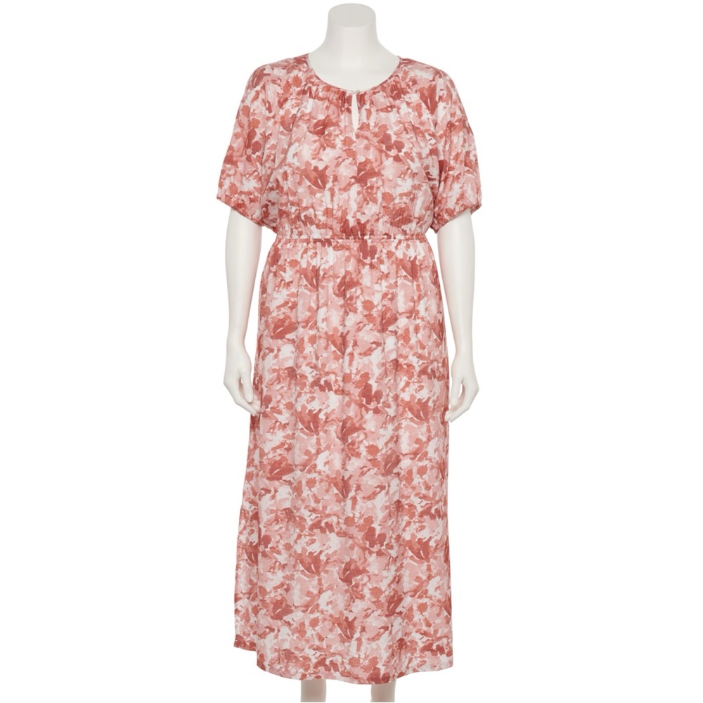 Nine West Puff-Sleeve Chiffon Maxi Dress XXL Rust Floral Camo